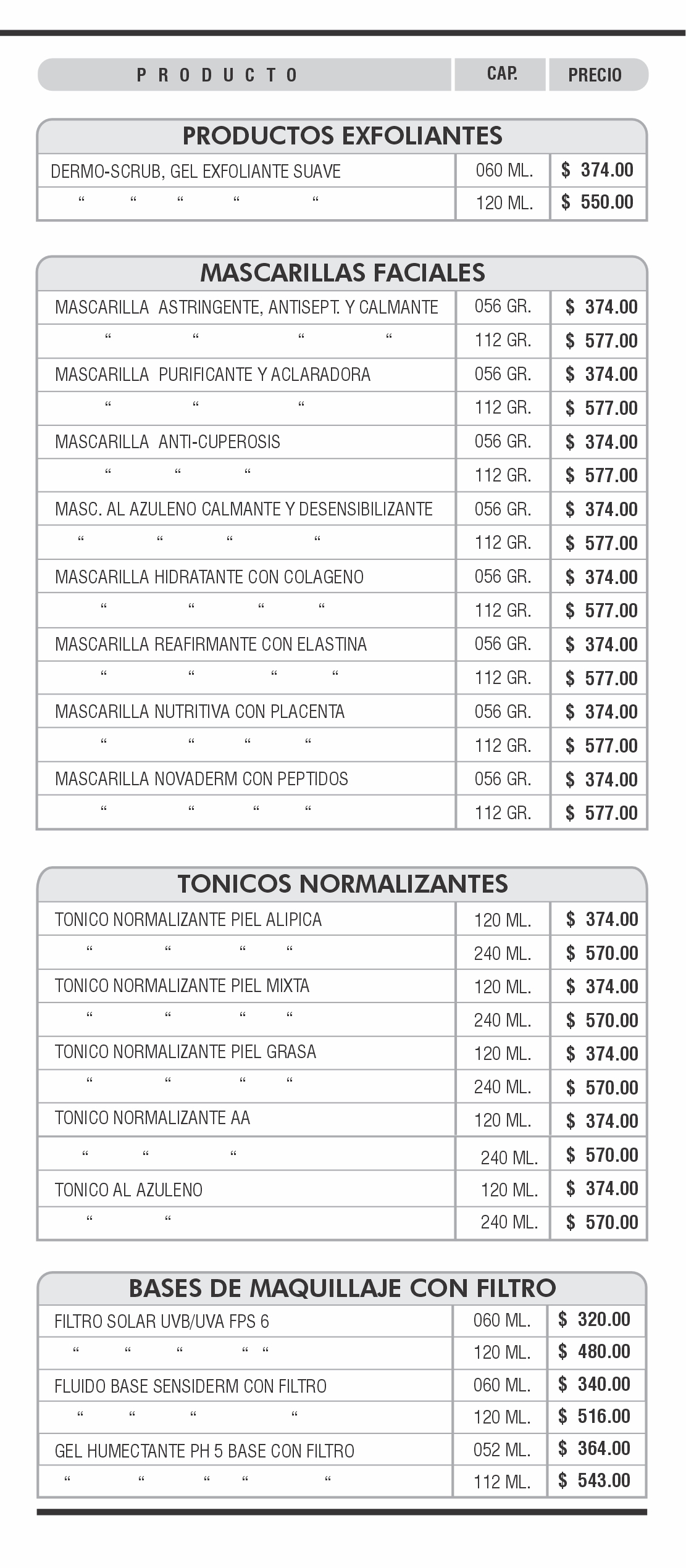 lista de precios cabina publico